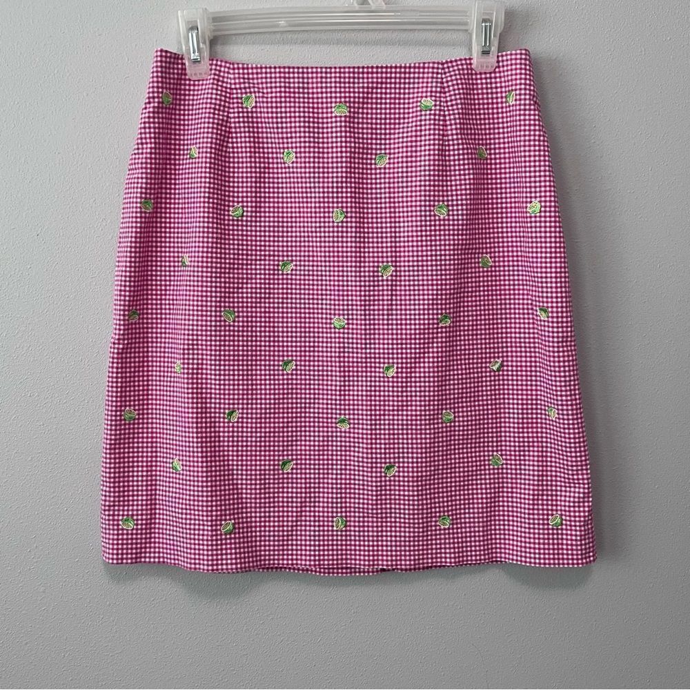 Talbots Petites Vintage Lime Printed Gingham Skirt Size 10P